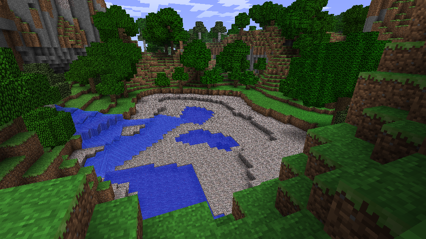 A screenshot of a waterfall in Minecraft.