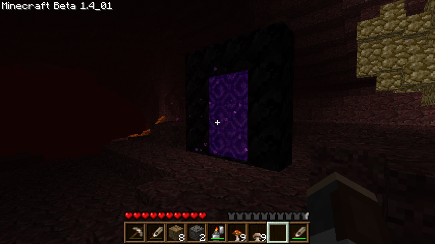 A screenshot of an active nether portal inside of the nether in Minecraft.