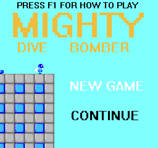 A screenshot of the title screen of the classic version of Mighty Dive Bomber