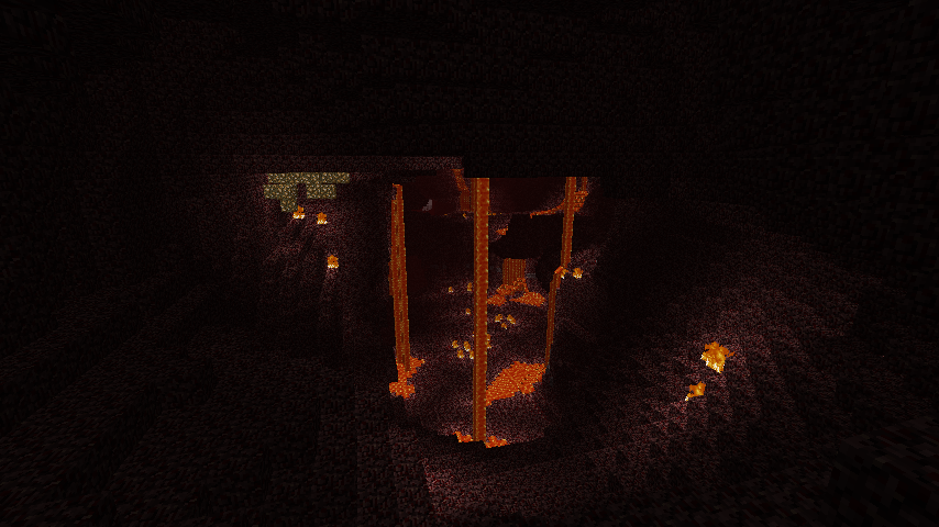 A screenshot of a tunnel in a netherrock wall of the nether in Minecraft.