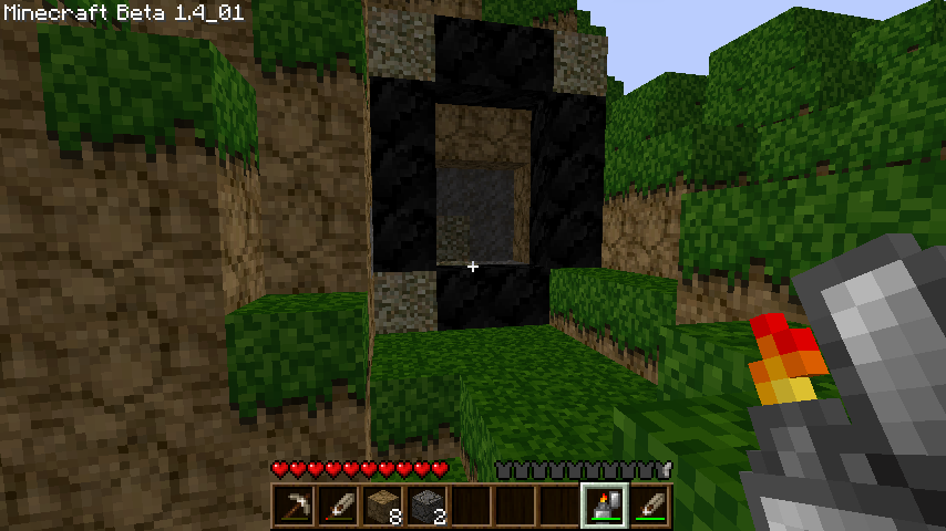 A screenshot of an inactive nether portal in Minecraft.