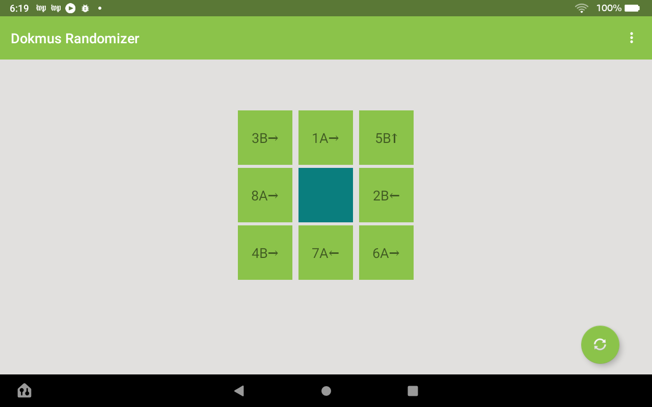 A screenshot of the Dokmus randomizer android application running on a 7-inch tablet