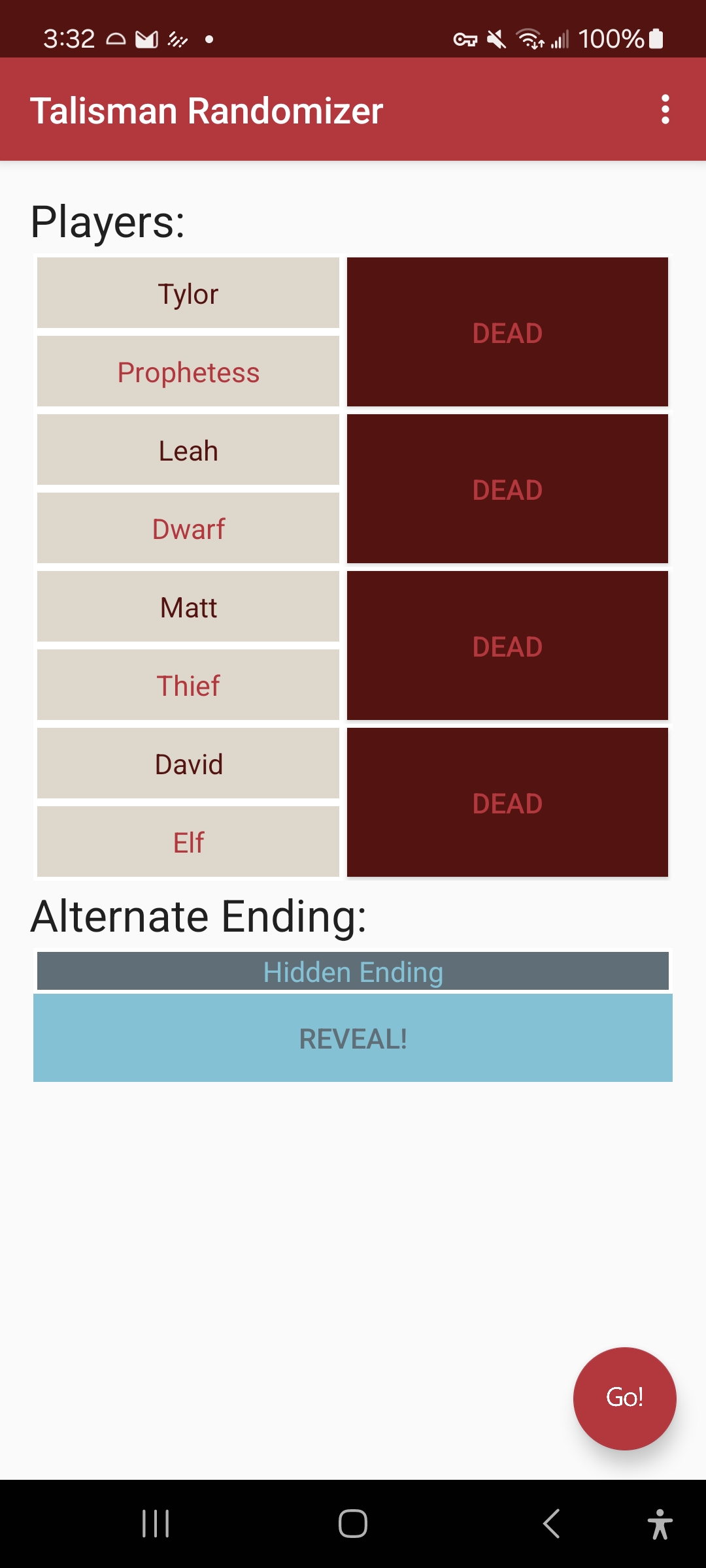 A screenshot of the Talisman Randomizer app